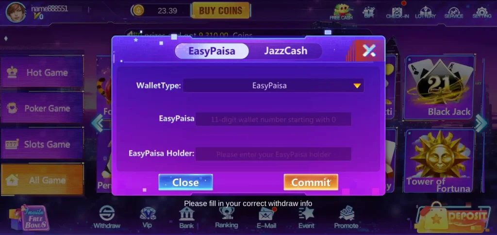 Luck22 EasyPaisa Withdraw Screenshot